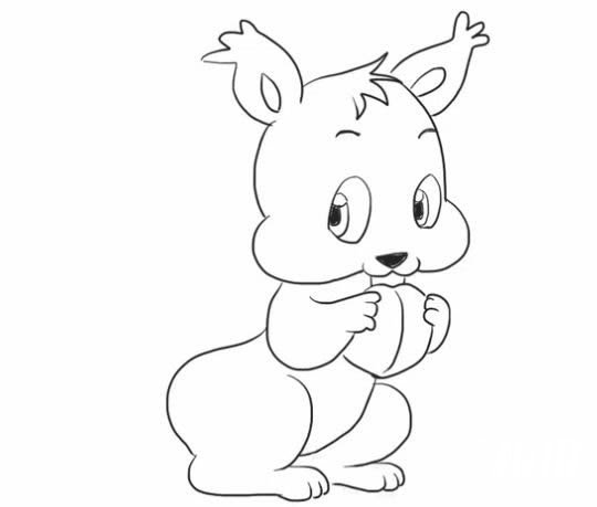 松鼠简笔画的画法步骤教程 爱吃坚果的松鼠简笔画怎么画