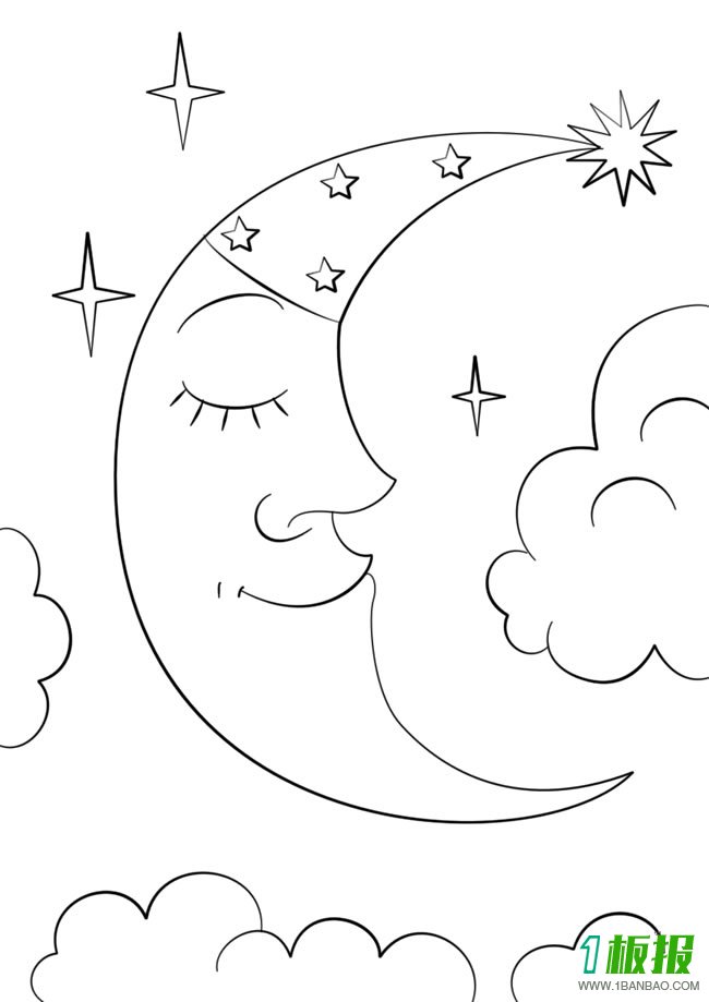 星星月亮卡通简笔画图片