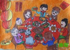 春节一家人吃团圆饭儿童