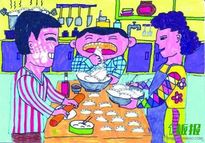【过年儿童画】关于过年吃饺子主题优秀儿童画作品