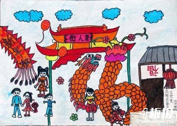 春节儿童画画作品图片-迎新年