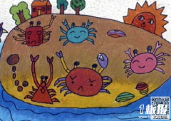 小螃蟹儿童版画绘画图片-威风凛凛