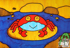 螃蟹儿童画绘画图画-呆萌的小螃蟹