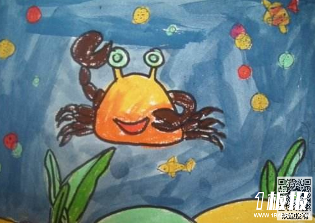 海底世界儿童画绘画作品-海底的小螃蟹