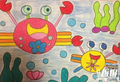 小学生动物儿童画主题画-小螃蟹