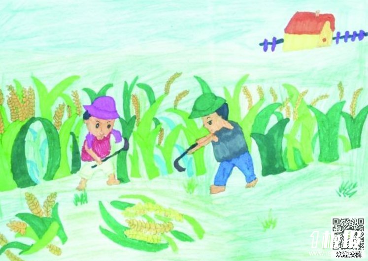 小学生五一劳动节儿童画-劳动中的幸福