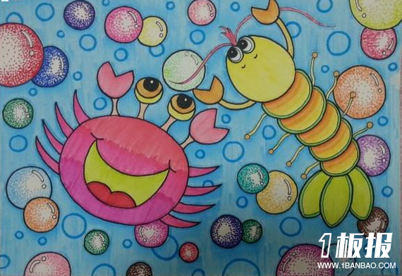 幼儿园儿童画绘画图片-螃蟹在玩耍