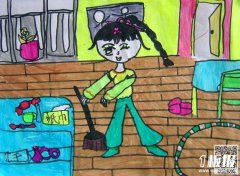 幼儿园五一劳动节儿童画-爱劳动的小姑娘