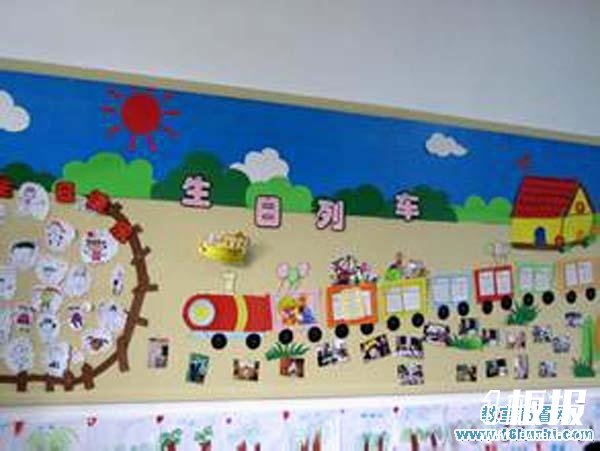 幼儿园生日列车主题墙装饰设计图片