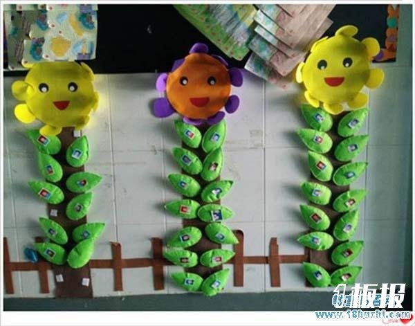 有创意的幼儿园晨检栏布置图片：太阳花