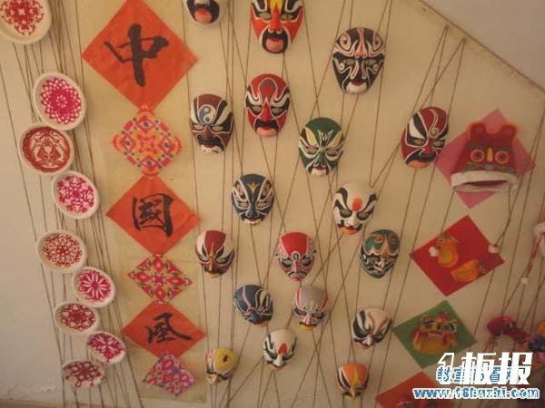 幼儿园区角墙面中国风设计图片：脸谱