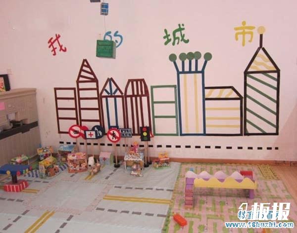 幼儿园建构区背景墙面装饰图片：我的城市
