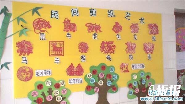 幼儿园中国风民间剪纸艺术主题墙布置：十二生肖