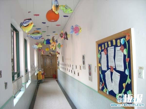 幼儿园楼道漂亮的吊饰布置设计：鱼儿游啊游
