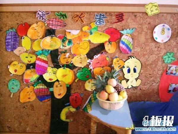 幼儿园秋天的水果主题墙布置图片