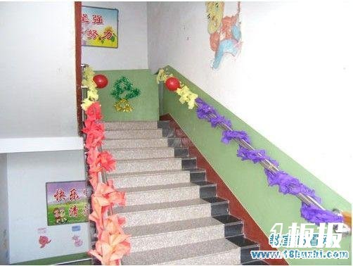 幼儿园楼梯环境装饰：彩带环绕