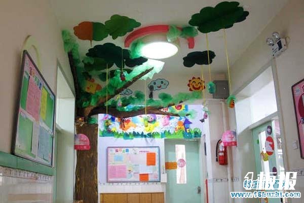 幼儿园走廊立体吊饰:绿树彩云间