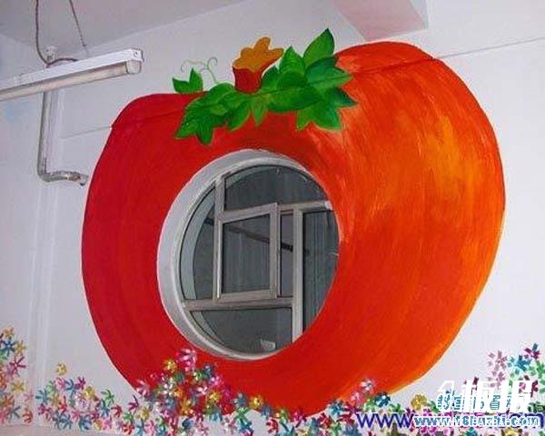 有创意的幼儿园窗户墙绘:西红柿