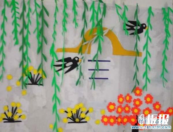 幼儿园春天环境布置：柳燕啄春泥