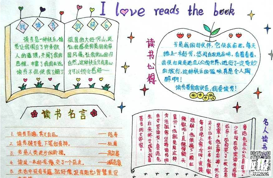 初中读书的手抄报-I love reads the book