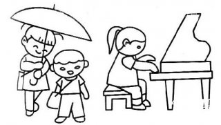 小朋友弹钢琴简笔画