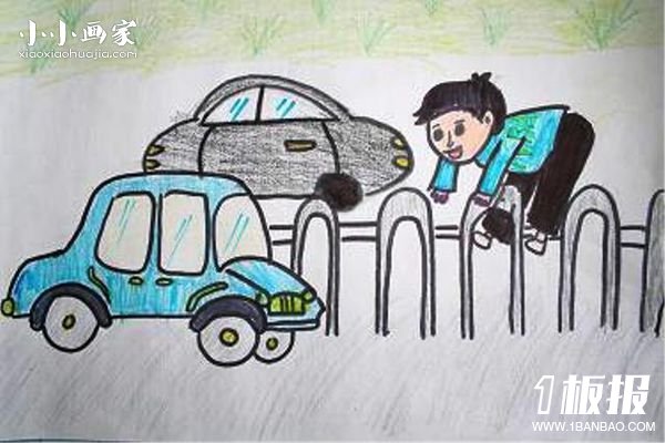 警示遵守交通规则蜡笔画作品图片- www.yiyiyaya.cn