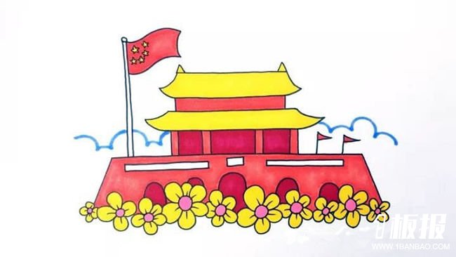 国庆节北京天安门简笔画步骤4