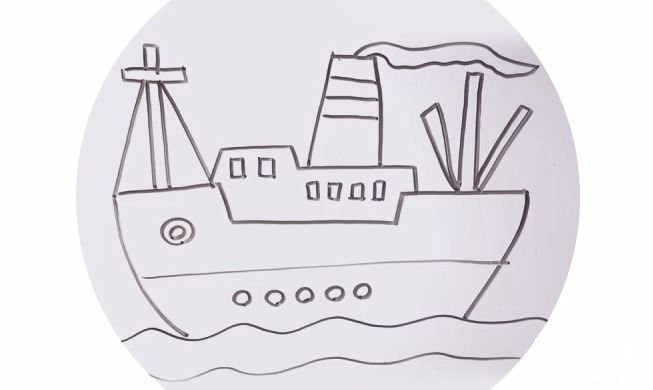 简单漂亮的轮船简笔画步骤图片4