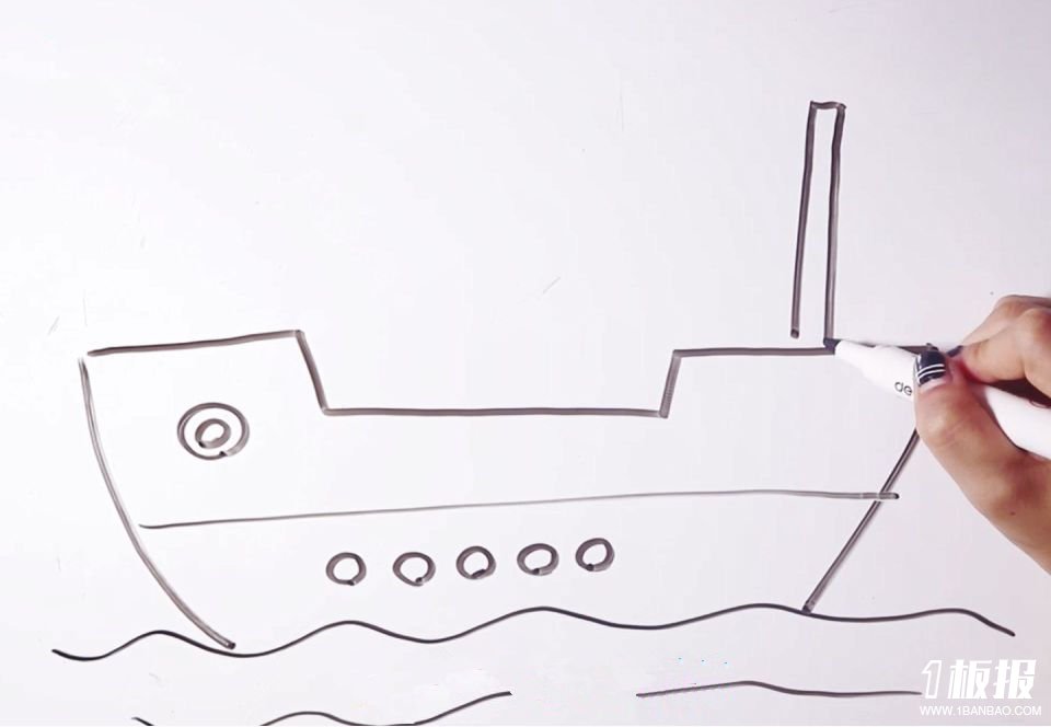 简单漂亮的轮船简笔画步骤图片2