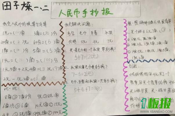 数学人民币手抄报简单又漂亮6